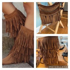 Lauren Conrad Moccasins Boots & Shoulder purse